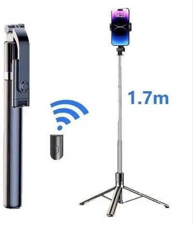 FITRIC R1L Long Selfie Stick Tripod with LED Flash Light Tripod