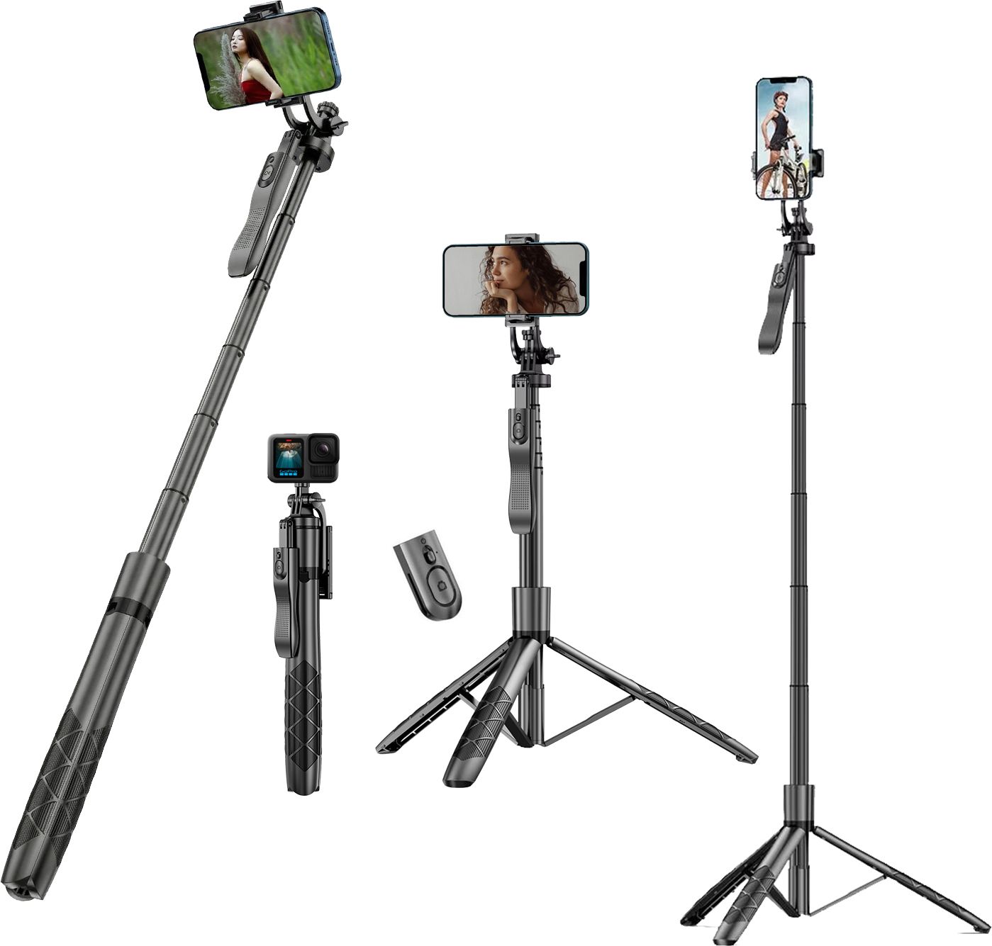 Hiffin H16 Selfie Stick Tripod 155cm, Bluetooth Remote, 360° Black Tripod, Tripod Kit-image-6