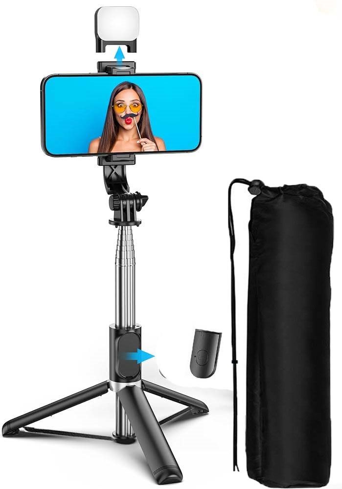 BUFONA BT Remote Selfie Stick Tripod Stand with Fill Light for Vlogging Reels&Travel Tripod, Tripod Kit, Monopod-image-13