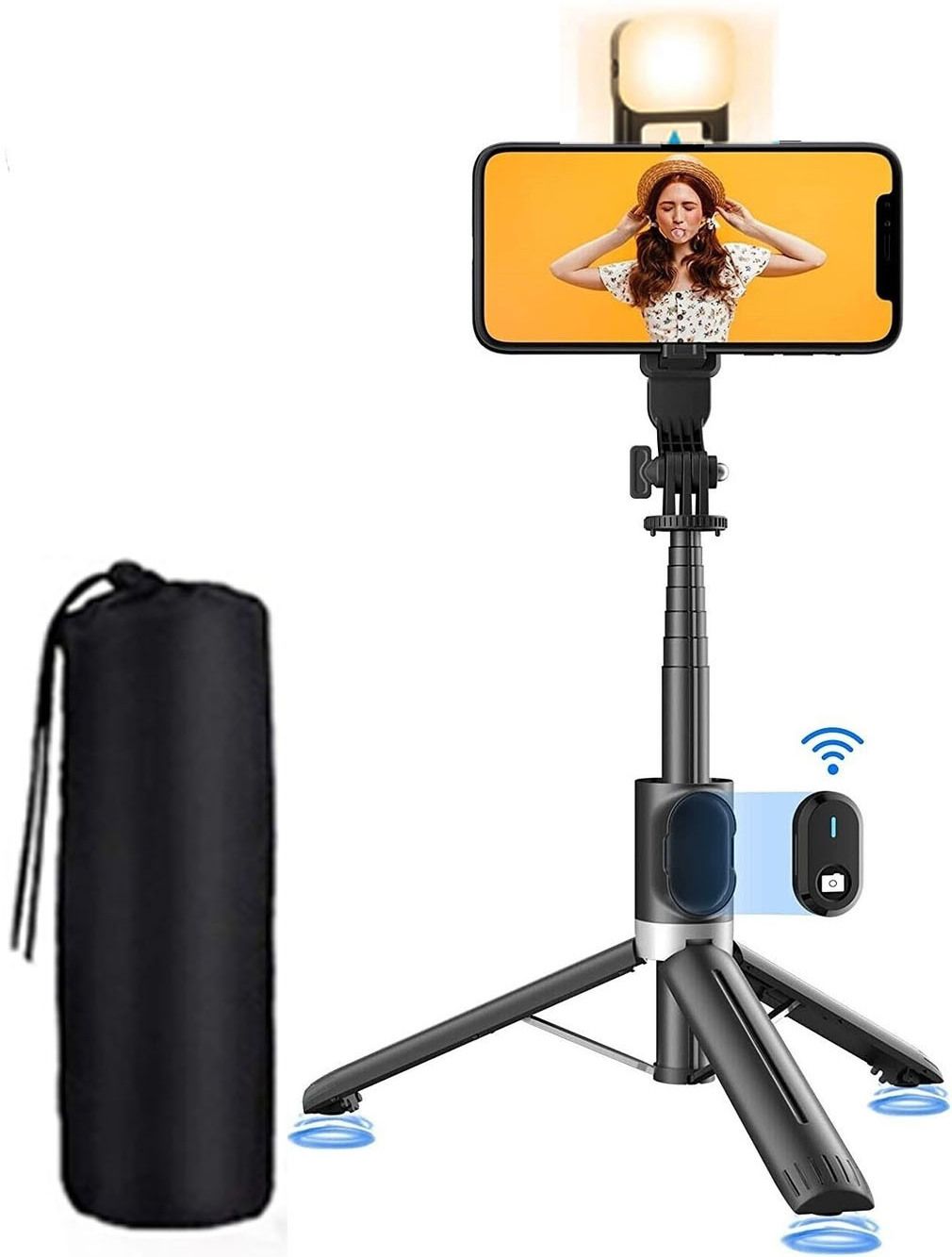 POZUB Bluetooth Selfie Stick for Mobile ,LED Light Flash Brackets Mobiles Stand+Bag Tripod, Monopod, Tripod Kit, Tripod Clamp-picture-25