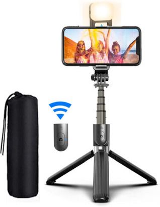 POZUB Foldable Bluetooth Photography Selfie Stick Stand with LED Light, BT Remote+Bag Tripod, Monopod, Tripod Kit, Tripod Clamp-image-33