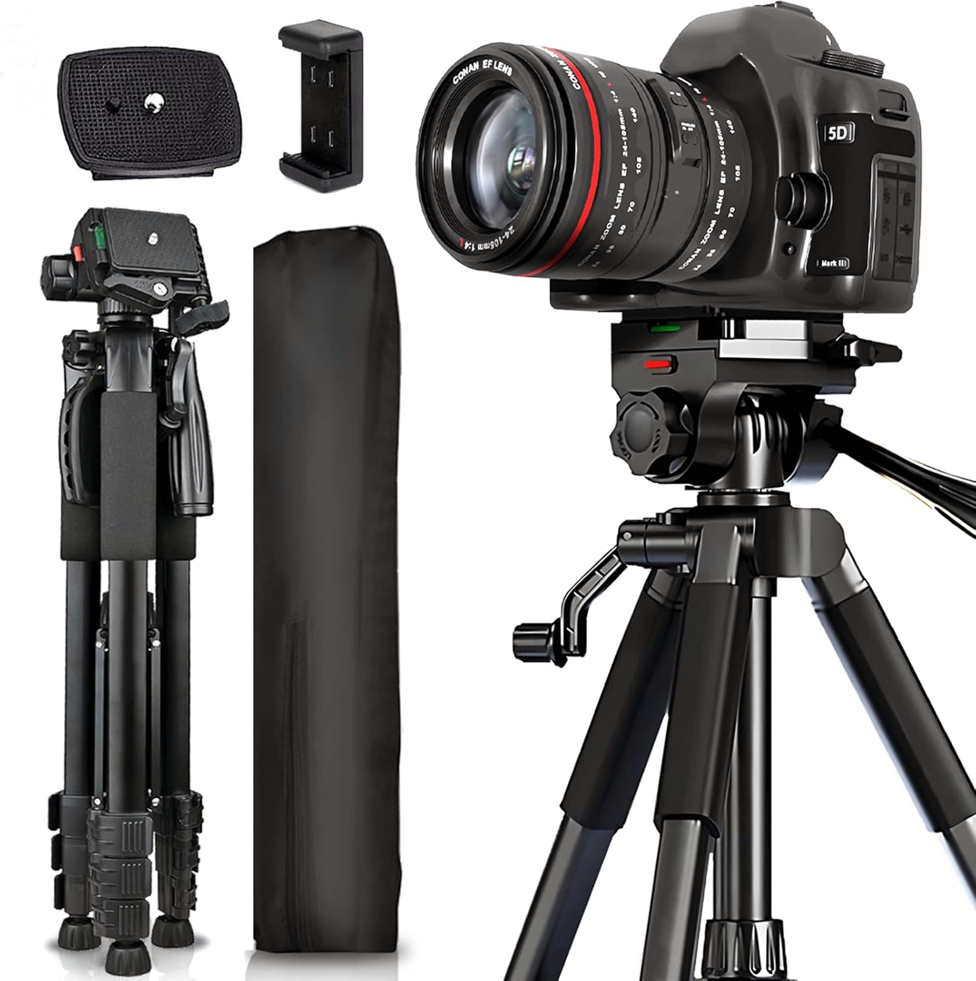 Adofys 76” Professional Aluminium Camera Tripod with Travel Bag and Phone Holder Tripod