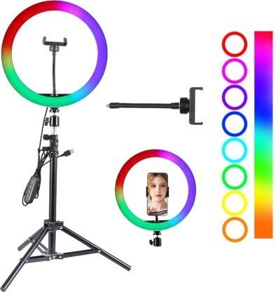 MAYAS LED Ring Light Phn Holder 7Ft Long Stand 360'5m long collar mic & Remot Tripod-image-24