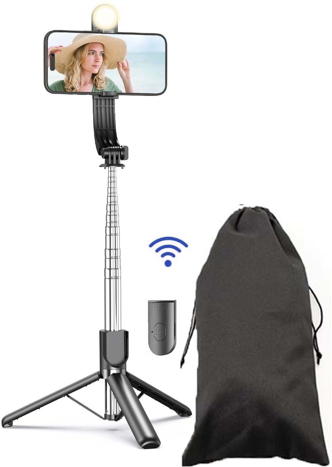 SOJUBA 3in1 Multifunction Phone Holder Stand With LED Fill Light R1S-L Selfie Stick+Bag Tripod, Tripod Kit, Tripod Clamp, Monopod, Monopod Kit-image-2