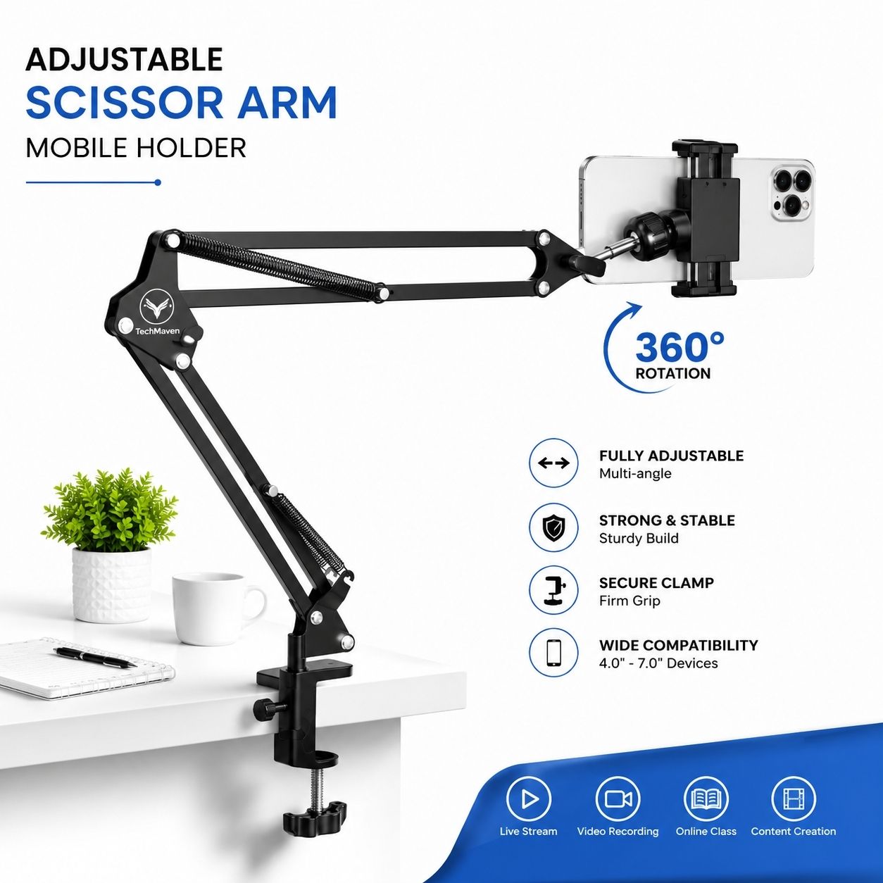 ATMHM Adjustable Desk Clamp Mobile Stand for Video Calls Tripod, Tripod Kit-image-42