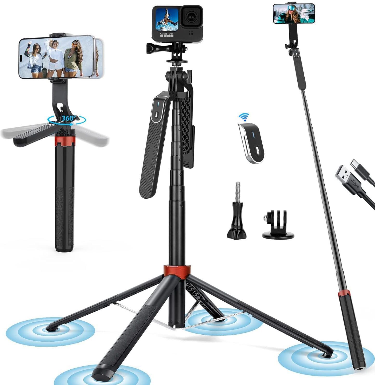 Adofys Adoofys wireless bluetooth Extendable tripod+selfie stick Tripod (Black, Supports Up to 500 g) Tripod-image-0