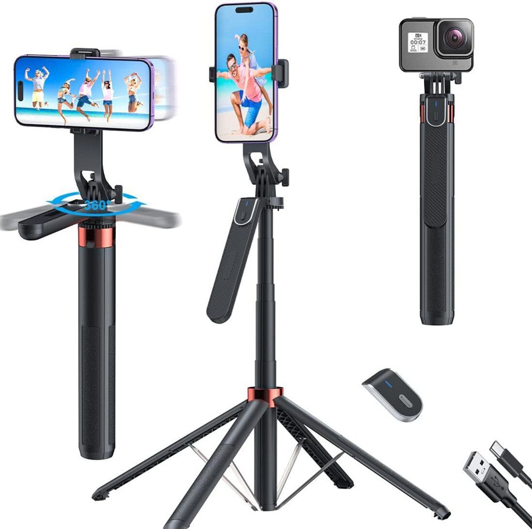 Tryonce 4-in-1 Selfie Stick Tripod 6 Feet with Bluetooth Remote and Stable Handle Tripod Tripod-image-1
