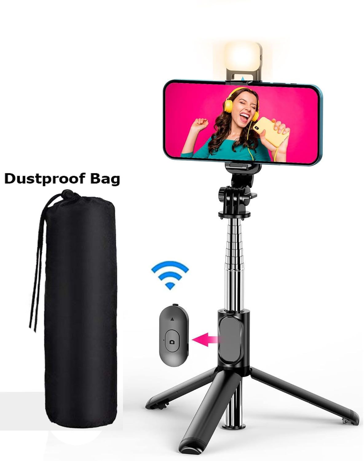 BUFONA Selfie Stick Tripod BT Remote Gimbal with LED Fill Light For Making Videos Tripod, Monopod, Monopod Kit, Tripod Ball Head, Tripod Clamp, Tripod Bracket, Tripod Kit-image-12
