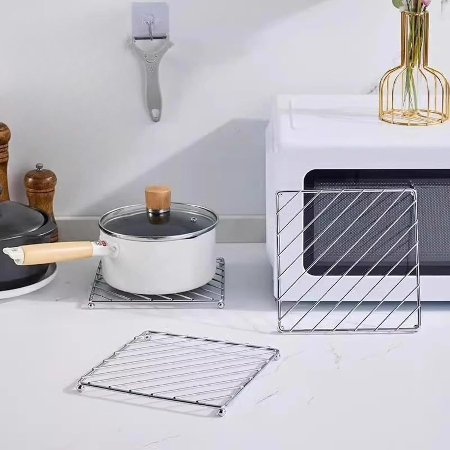 okechuku Stainless Steel Hot Pot Stand Trivet, Heatproof Metal Mat for Kitchen Crome Plating Trivet-picture-7