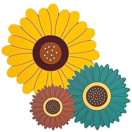 Silicone Coasters Set-3 Different Size(20cm,15cm,10cm) Flower Shape, Non-Slip Coaster Set for Kitchen,Table,Office Desk, Multicolour Trivet-image-29