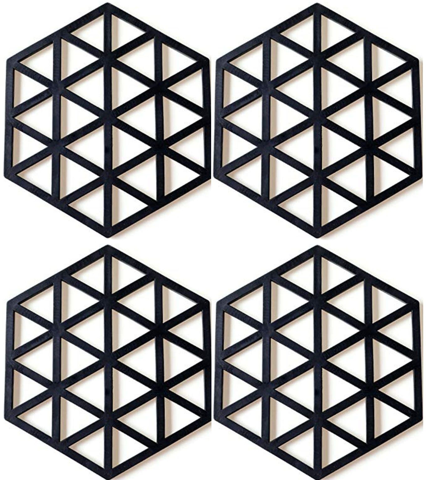 PVC Coaster-Halka-A-Triangle-Black_4,Pack of 4 Silicone Trivet-image-48