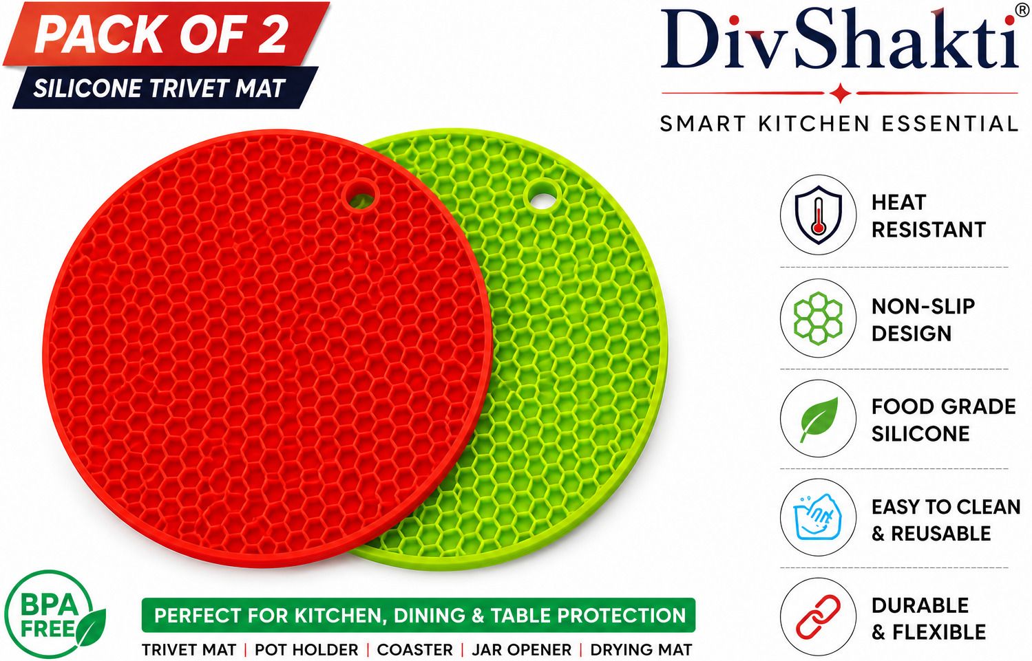 divshakti Silicone Trivet Mat | Pack of 2 | Heat Resistant Kitchen Pot Holder Silicone Trivet Mat | Pack of 2 | Heat Resistant Kitchen Pot Holder Trivet-picture-13