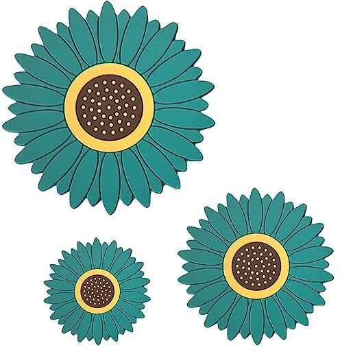 Silicone Coasters Set-3 Different Size(20cm,15cm,10cm) Flower Shape, Non-Slip Coaster Set for Kitchen,Table,Office Desk, Green Trivet-image-2