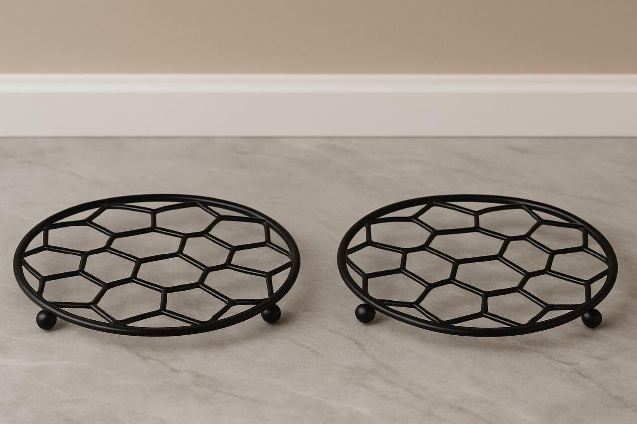 the urban home Trivet-Honeycomb-Black-Set4 Round Metal Honeycomb Trivet Set of 4 Heat Resistant Hot Pot Pan Stand Trivet-picture-16