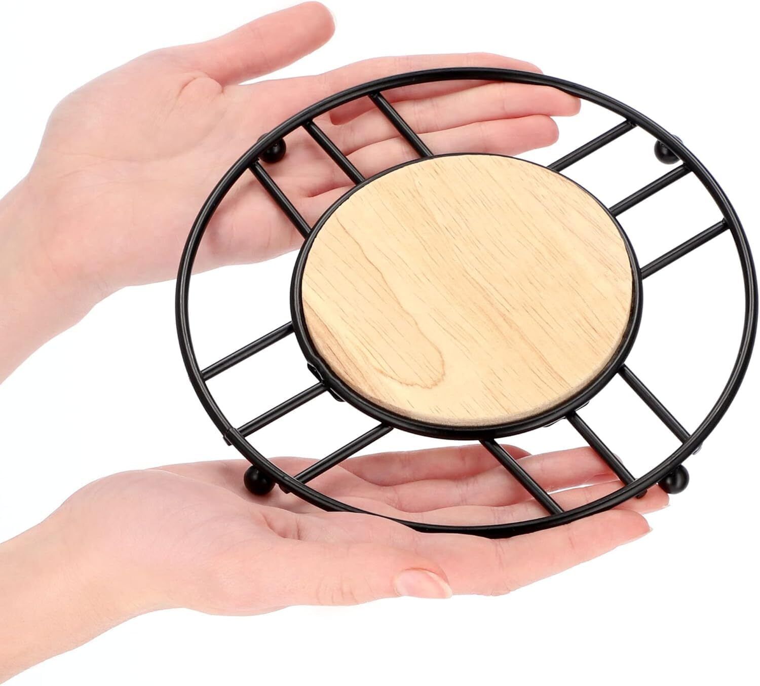 aredash Round Metal Trivet with Wooden Centre,Heat Resistant Kitchen Hot Pot Chrome Plated Trivet-picture-32
