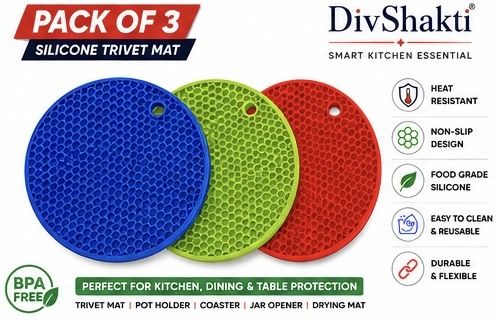 divshakti Silicone Round Trivet Hot Pad for Kitchen 7 Matte Trivet-picture-20