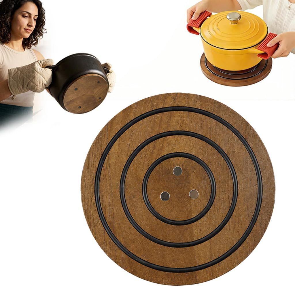 8 Inch Magnetic Wooden Trivet Holder Natural finish Trivet-image-1
