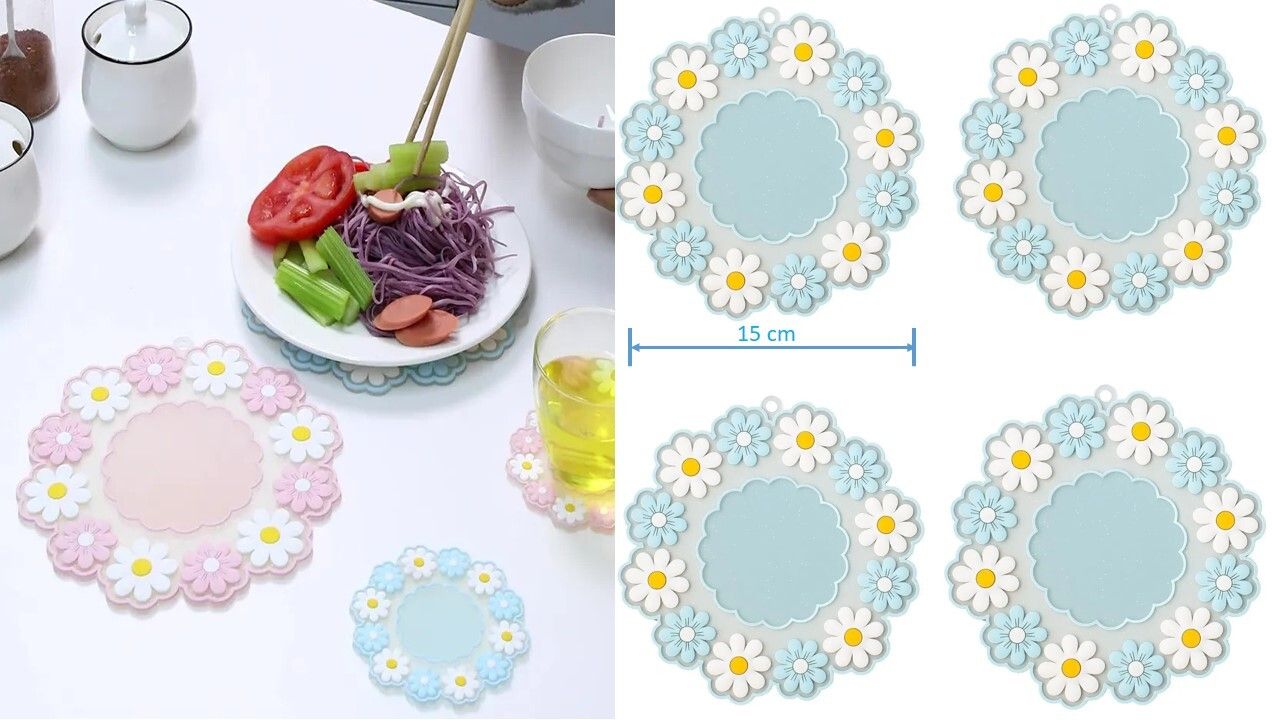 Silicone Hot Pot Holder/Silicon Hot Mat/Dining table mat(Set of 4)BLUE COLOR mat finish Trivet-image-41