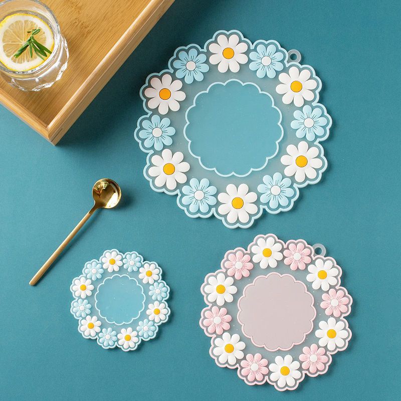 Silicone Hot Pot Holder/Hot Mat/Dining table mat(3 set) S-9cm,M-15cm,L-19cm) mat finish Trivet-image-26