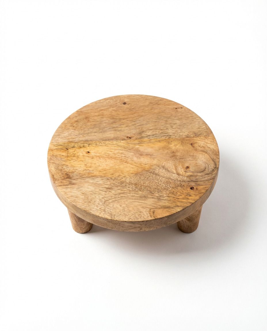 Handcrafted Wooden Pedestal Cheese Board with Scalloped Edge Round Rood Trivet-image-40