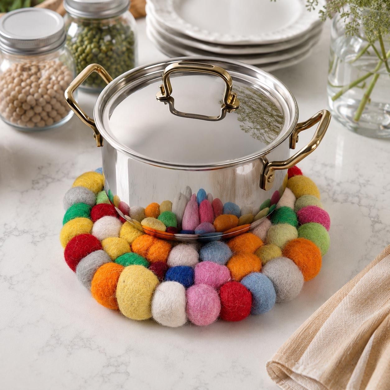 the s living HTL600002 Sizzle Safe Collection Wool Felt Ball Trivet, Multicolour, 20x20 cm, Hot Pot Trivet-picture-44