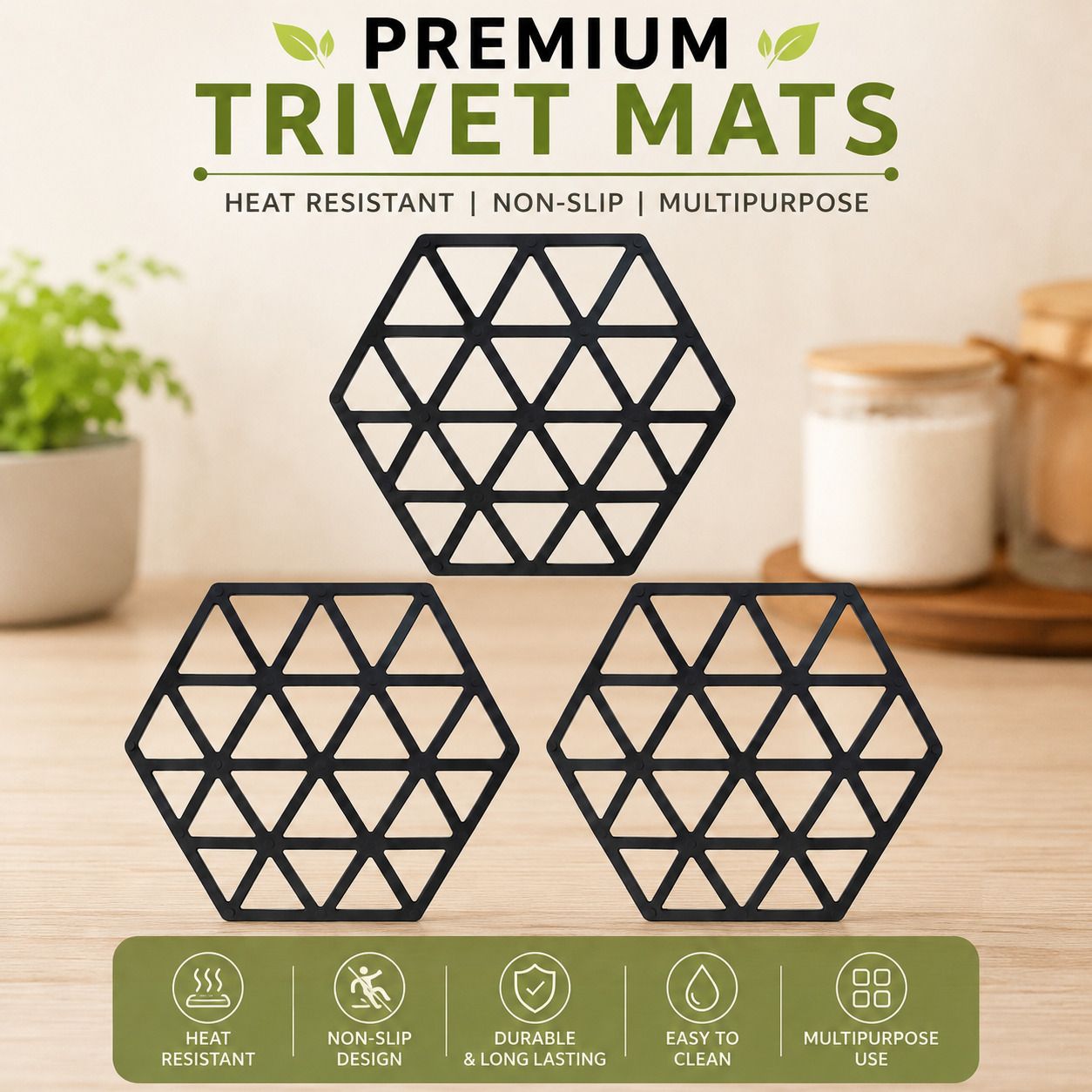 Premium Silicone Trivet Mat Set Heat Resistant Non-Slip Kitchen Mat Non-Slip Finish Trivet-image-16