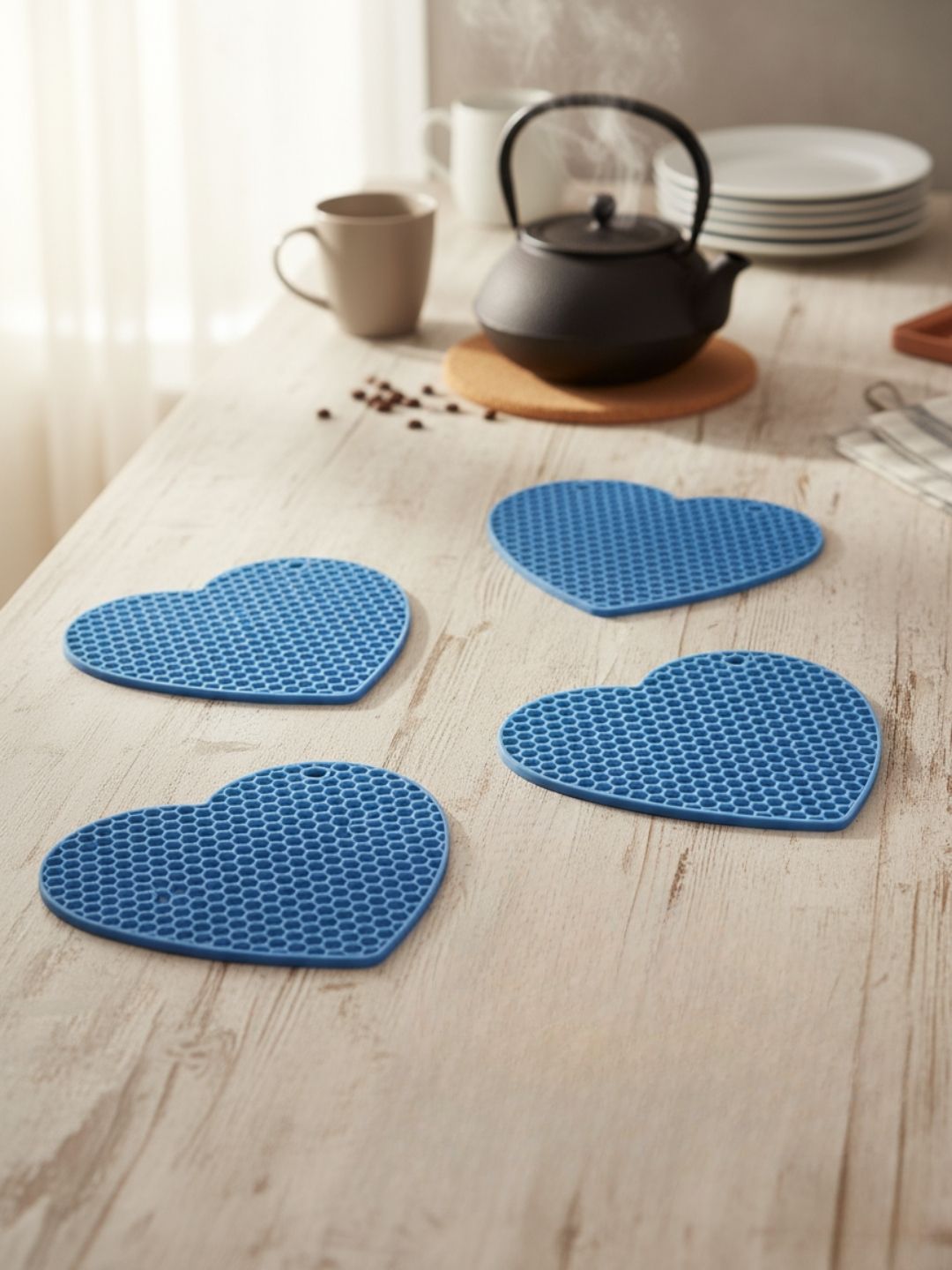 we3 Heat Resistant Nonslip Table Mats for Hot Dishes to Protect Countertop Turquoise Silicone Trivet-picture-11