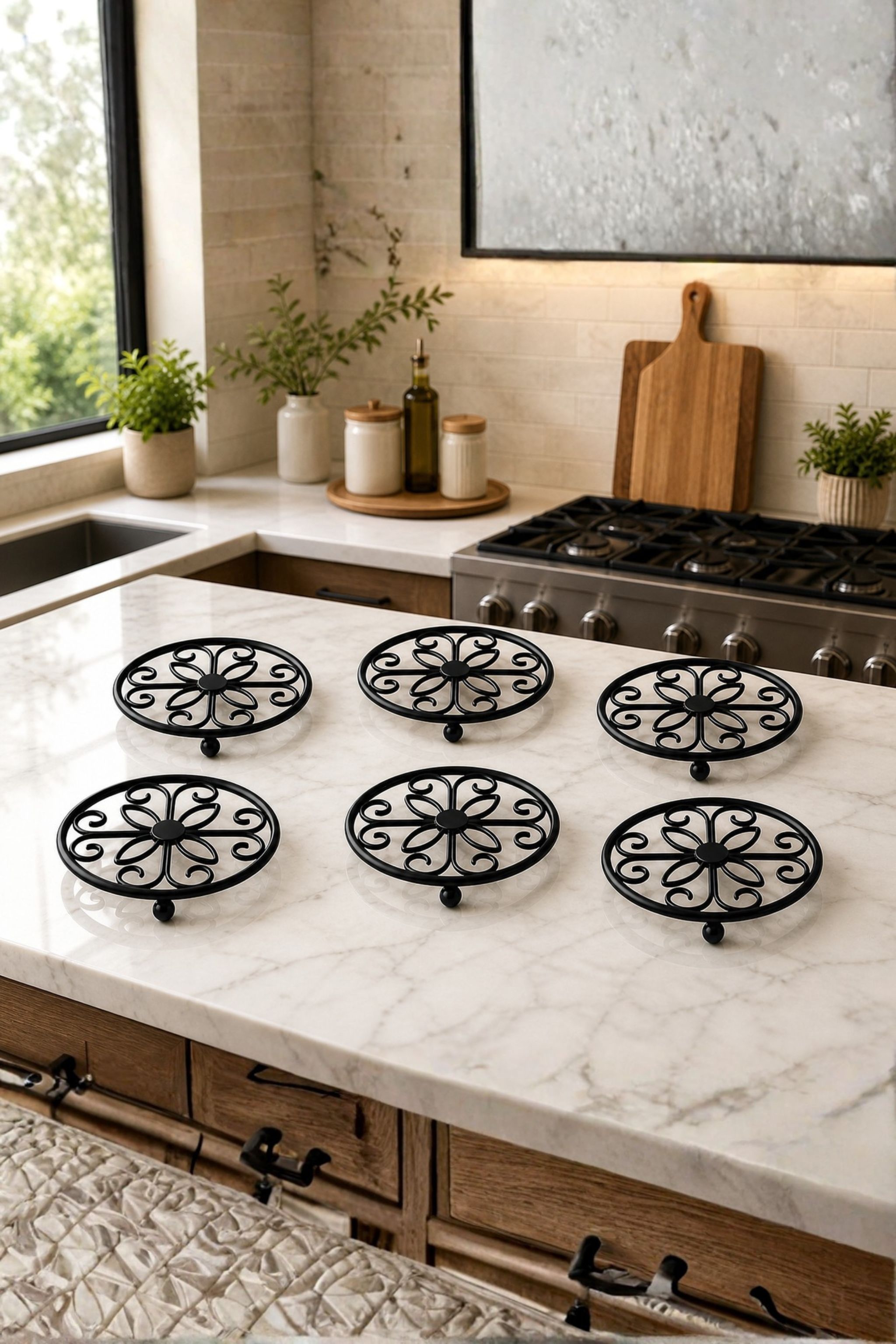 r k handicrafts Premium Metal Trivet Set of 6 Heat Resistant Pot Stand for Kitchen & Dining Glossy Trivet-picture-33