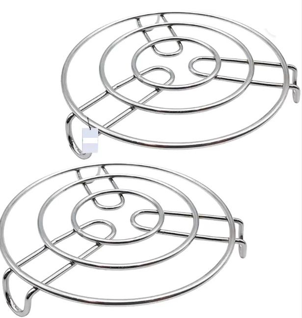 Stainless Steel Heat Resistant Iron Stand|Round Steamer Rack|Silver Glossy Trivet