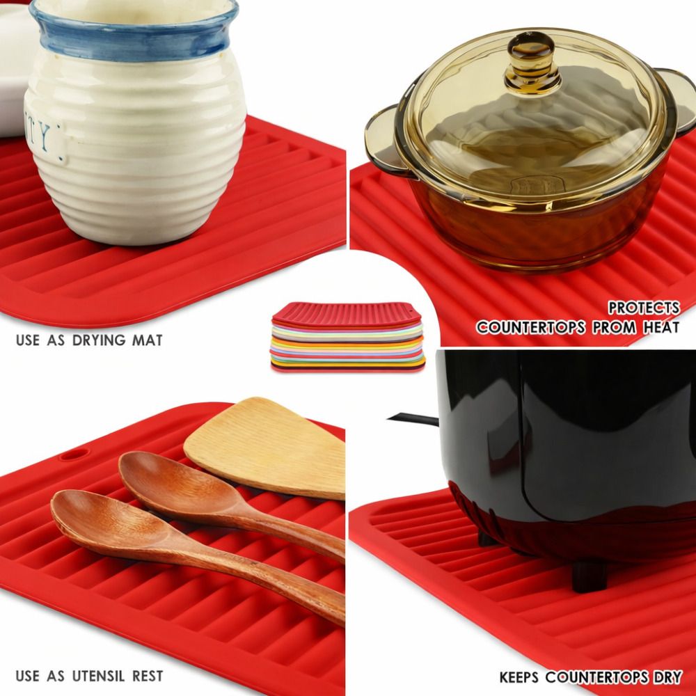 HeatGuard Large Silicone Trivet Mat 9x12 Non-Slip Drying Pad Red Smooth Trivet-image-37