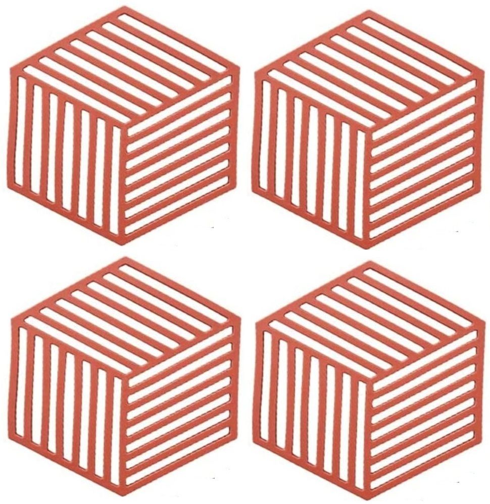PVC Coaster Halka-A-Line-Red-4,Pack of 4 Silicone Trivet-image-11