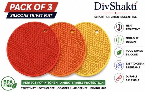 divshakti Silicone Round Trivet Hot Pad for Kitchen 9 Matte Trivet-picture-21