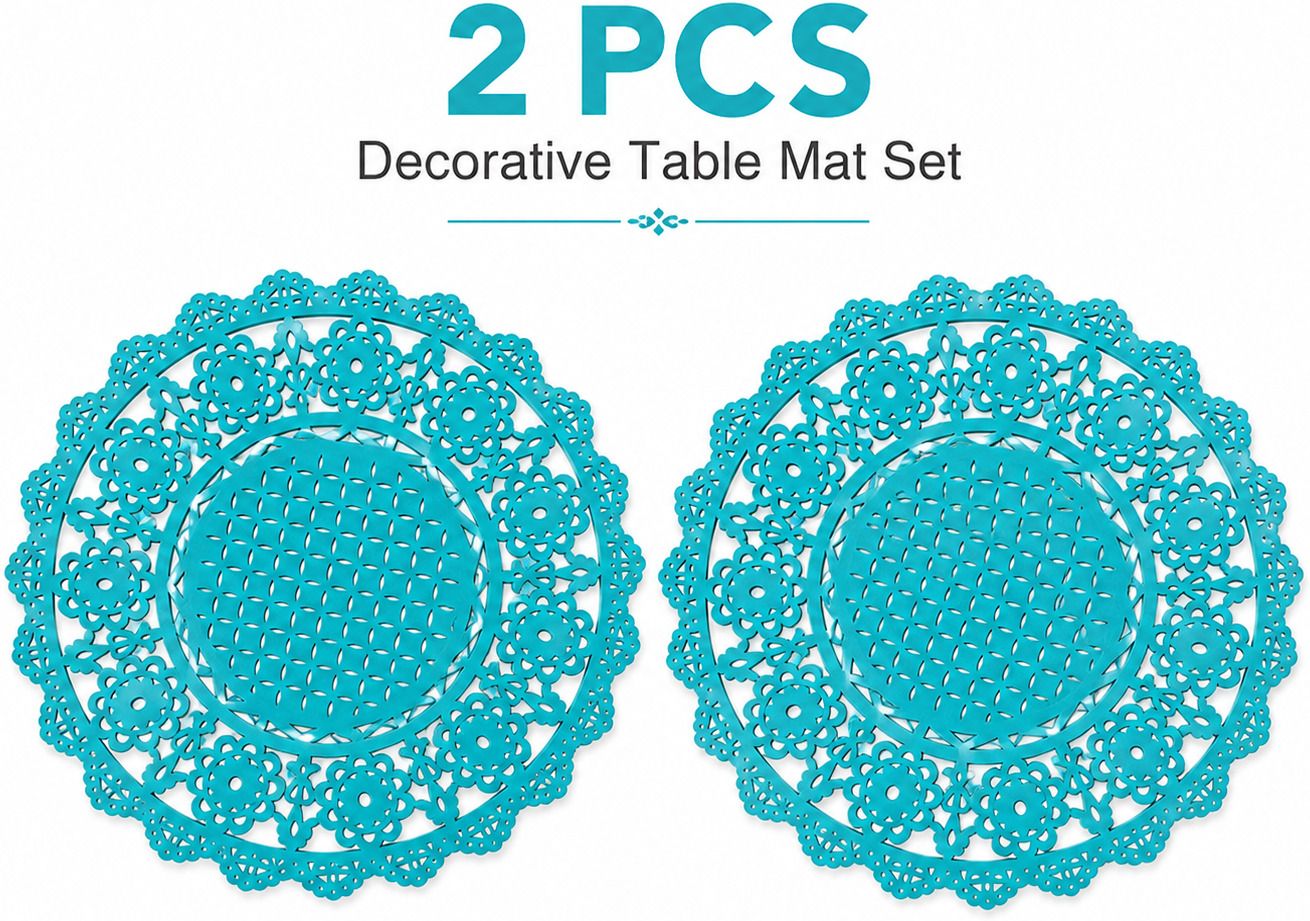 2PC Decorative Table Mat Set Heat Resistant Floral Trivet Hot Pad Teal Blue Matte Finish Trivet-image-19