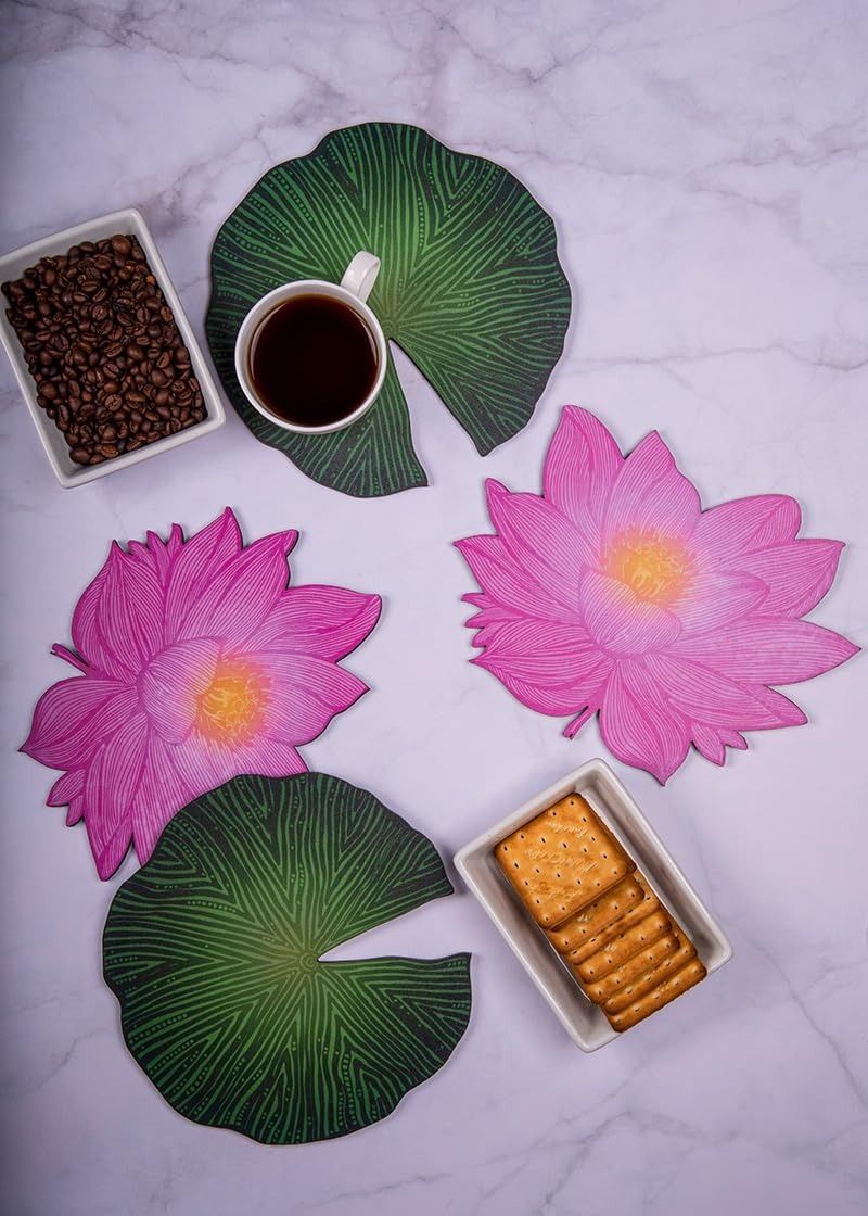 MDF Wood Lotus Flower Trivets for Serving Pots & Hot Dish-2 Flowers & 2 Leaves| Matte Trivet-image-48