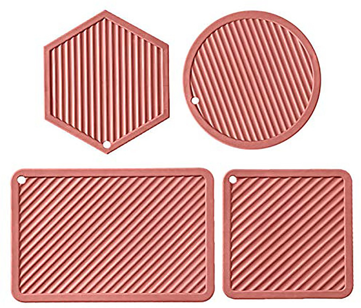 trifecta Hot Pot Holder Mix Pattern Red Set of 4 Matte Trivet image 1