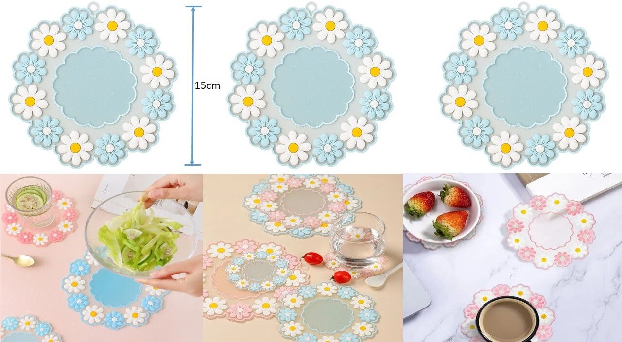 Silicone Hot Pot Holder/Hot Mat/Dining table mat(3 set) SIZE-15CM COLOUR-BLUE mat finish Trivet