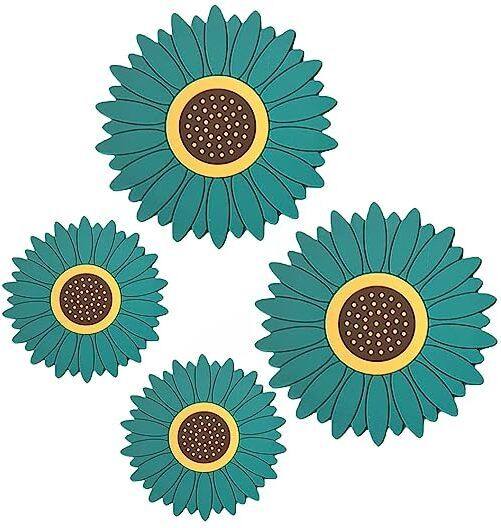 Sunflower Table Mat Cup Mat Bowl Mat Anti-Scalding Silicone Placemat in 2 Size (15cm, 10cm)Green Trivet-image-3