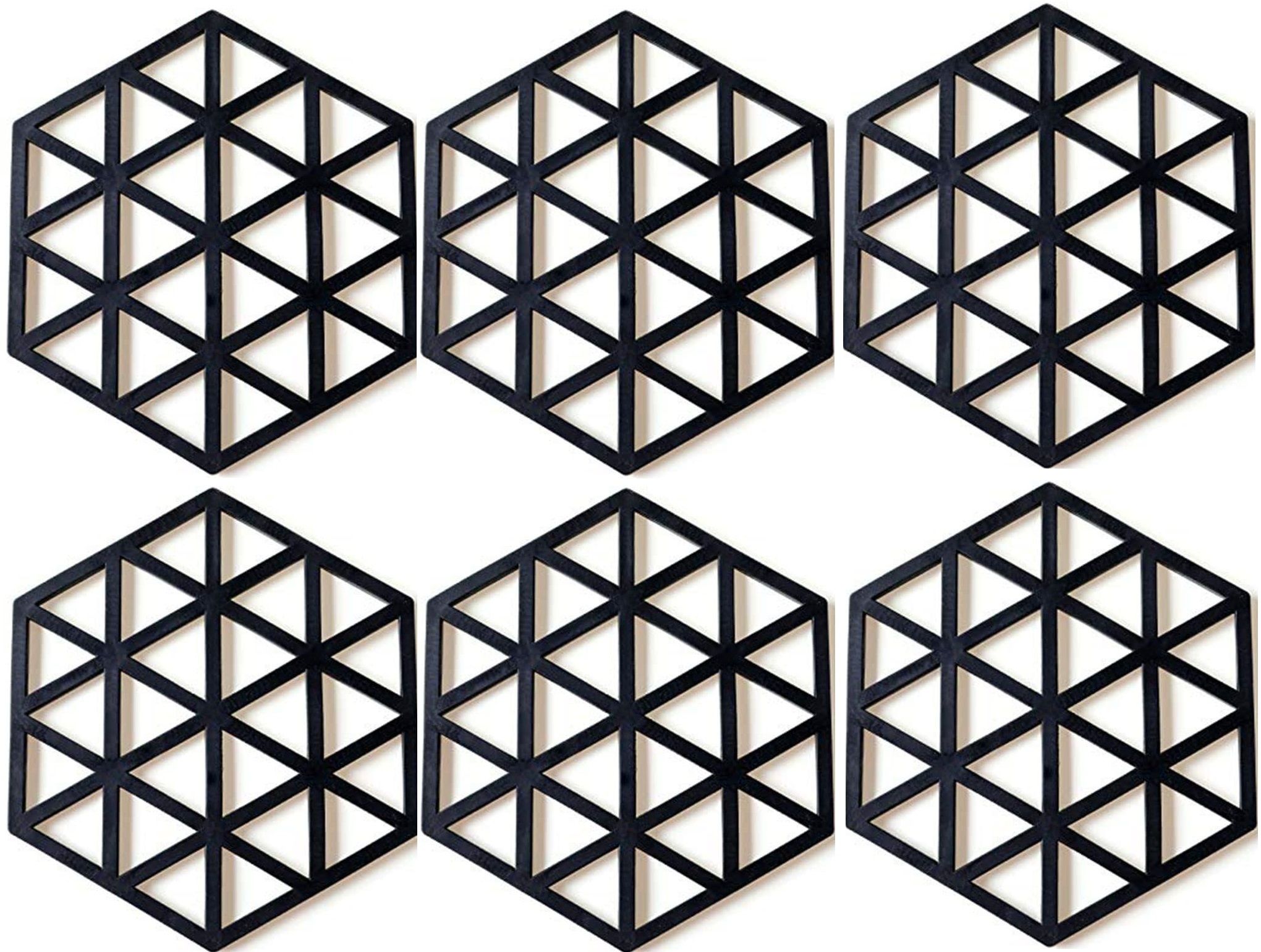 PVC Coaster Halka-A-Triangle-Black_6,Pack of 6 Silicone Trivet-image-47