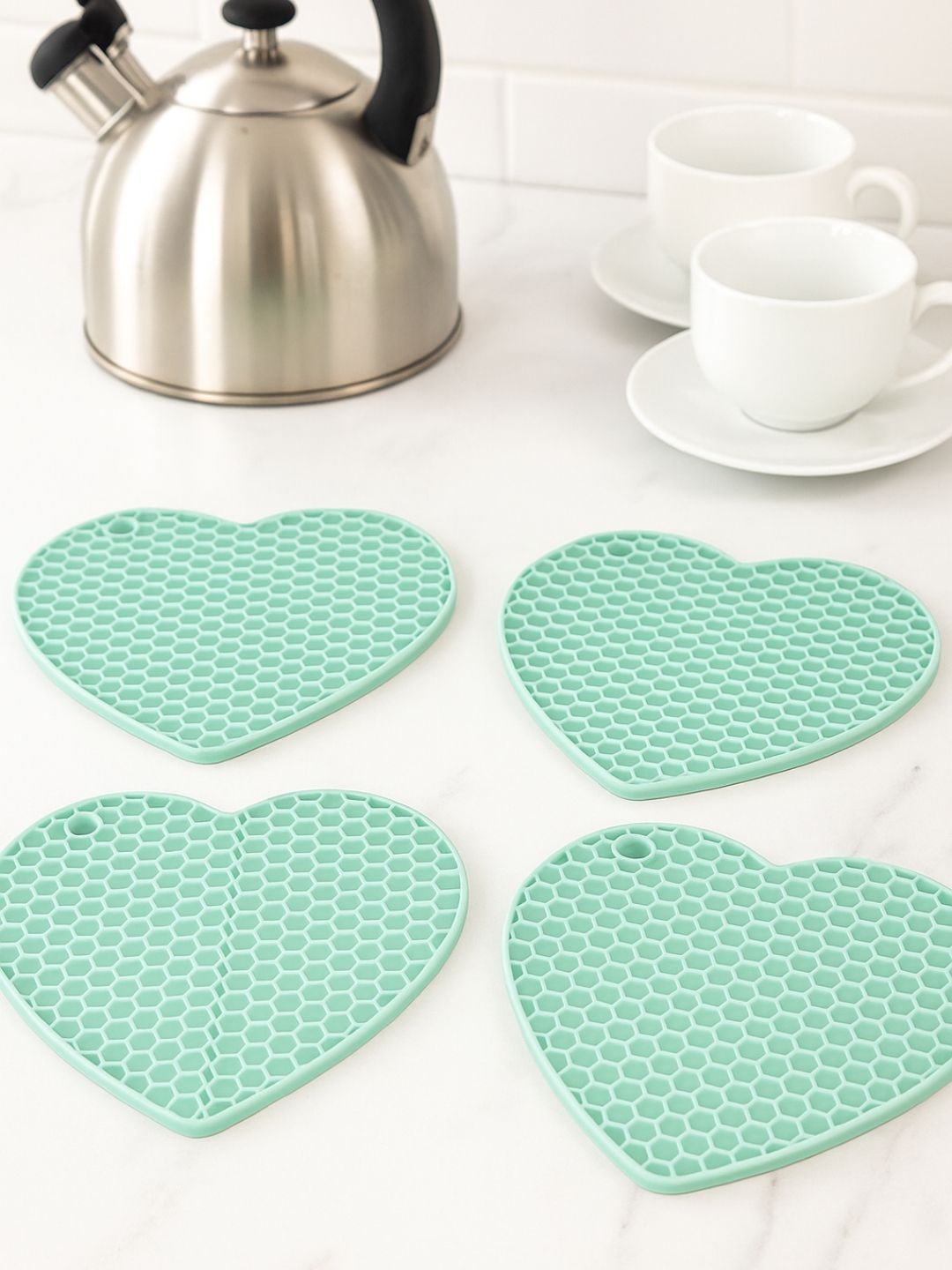 we3 Heat Resistant Non-Slip Table Mats for Hot Dishes to Protect Countertop Green Silicone Trivet-picture-22