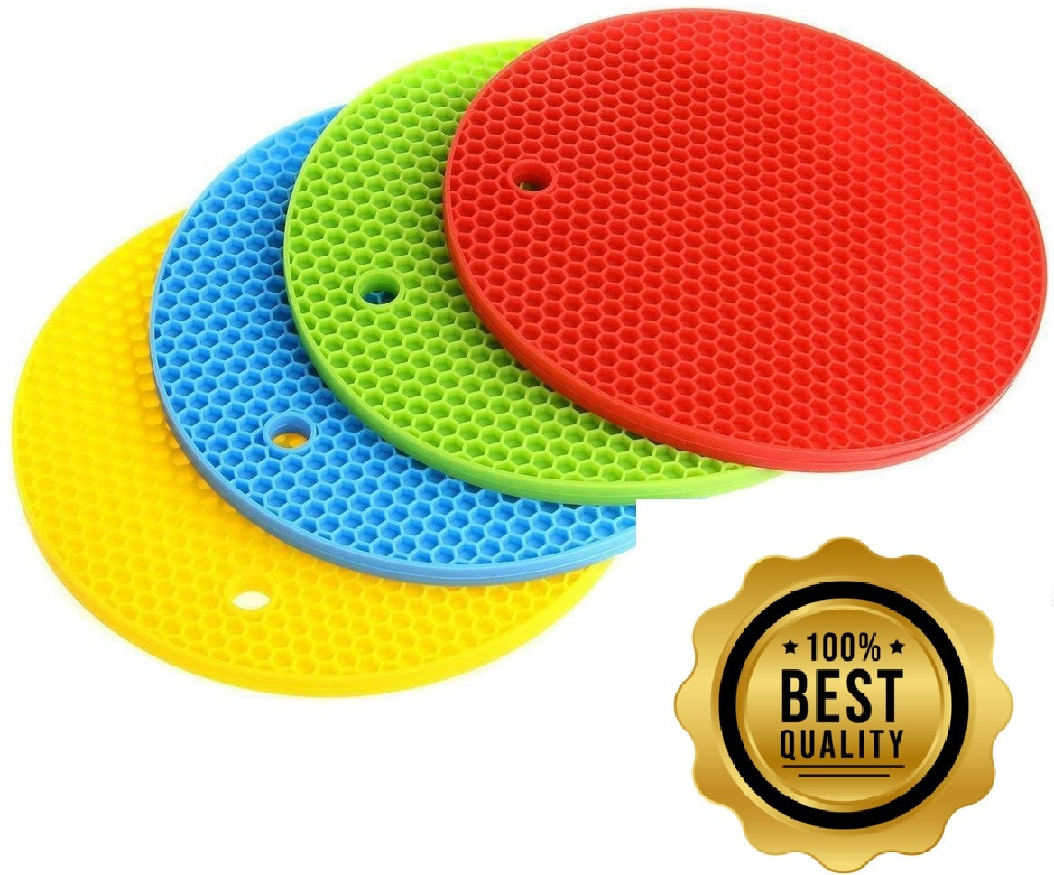 ved online mart ST-4C-RGBY Non-slip Honeycomb Textured Silicone Trivet image 1