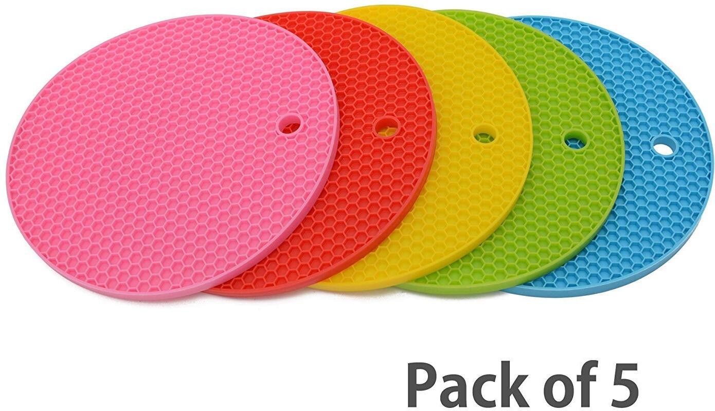 tp incorp Silicone Heat Resistant Round B 18 cm Trivets Mat for Pan and Pot,Random Colour MATTE Trivet image 1