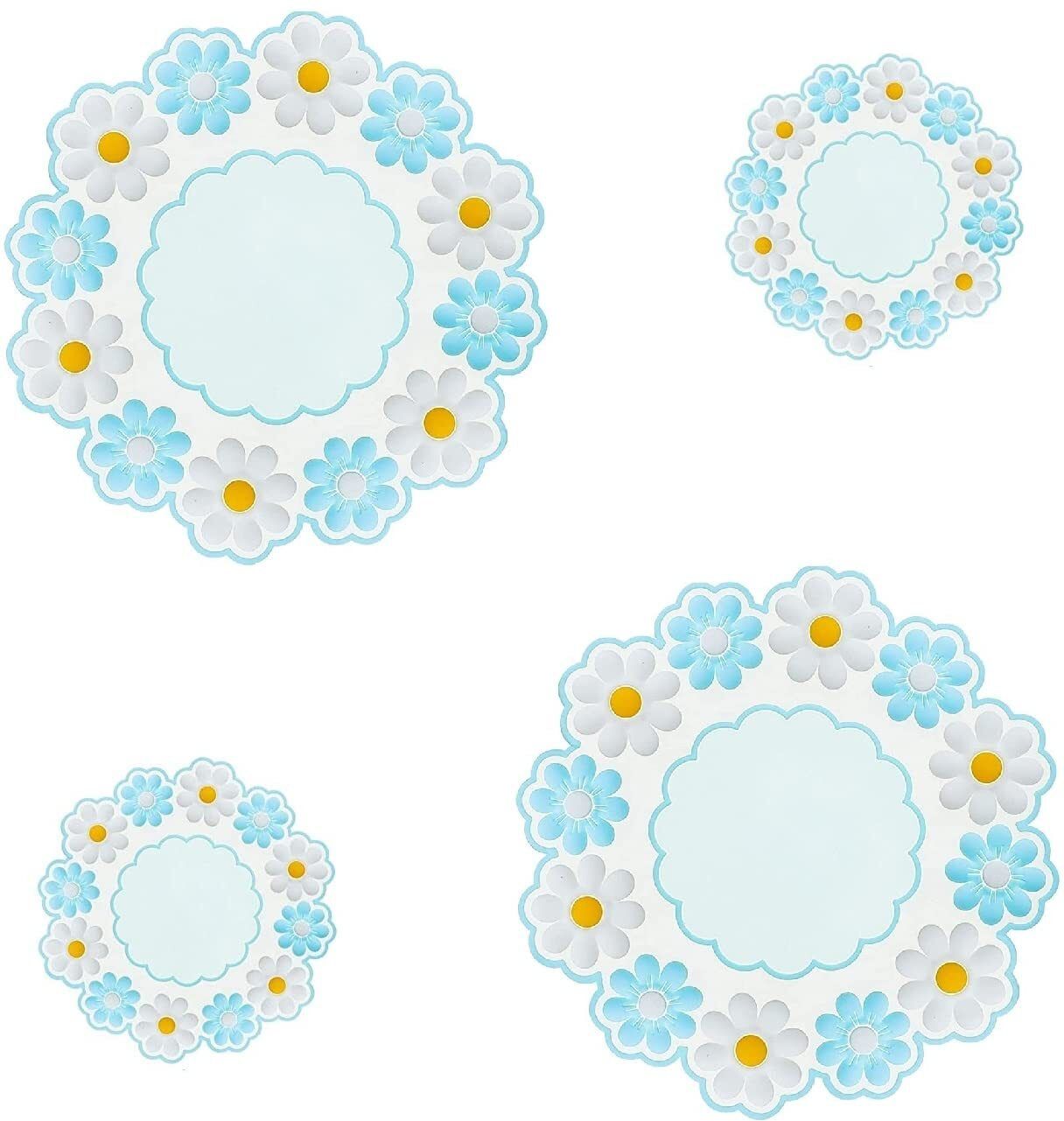 Silicone Coasters for Drinks Small Chrysanthemum Flower Mats (Blue, Pack of 4) Embossed Trivet-image-14