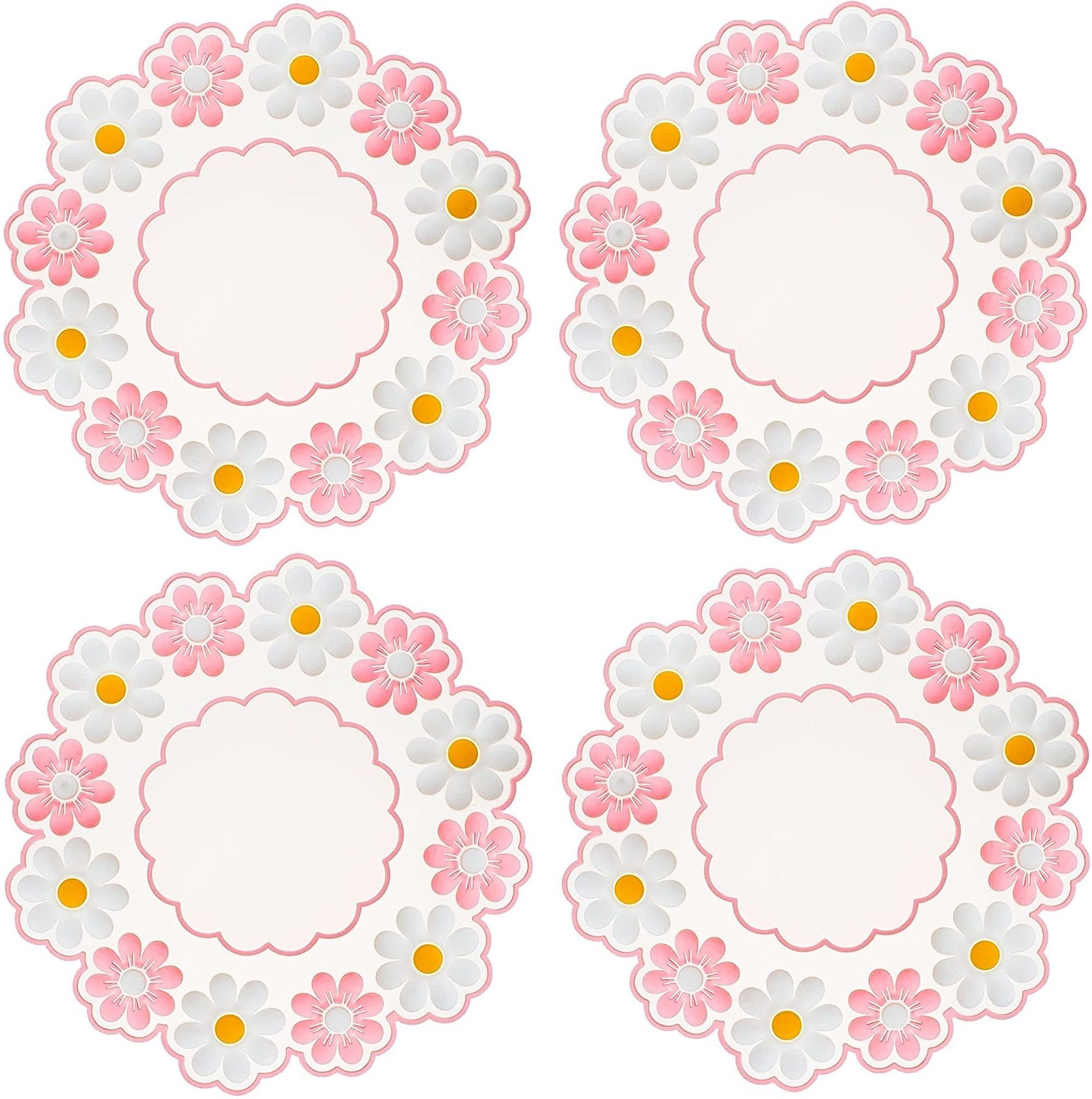 Chrysanthemum Flower Coasters for Drinks Silicone Trivet Mats (Pack of 4, Pink) Embossed Trivet-image-29