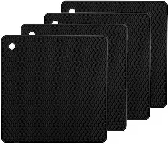 besillia Silicone Trivet Mat Hot Mat-Hot Pad Durable Non Slip Coaster Heat Resistan,Black Square Trivet-picture-16