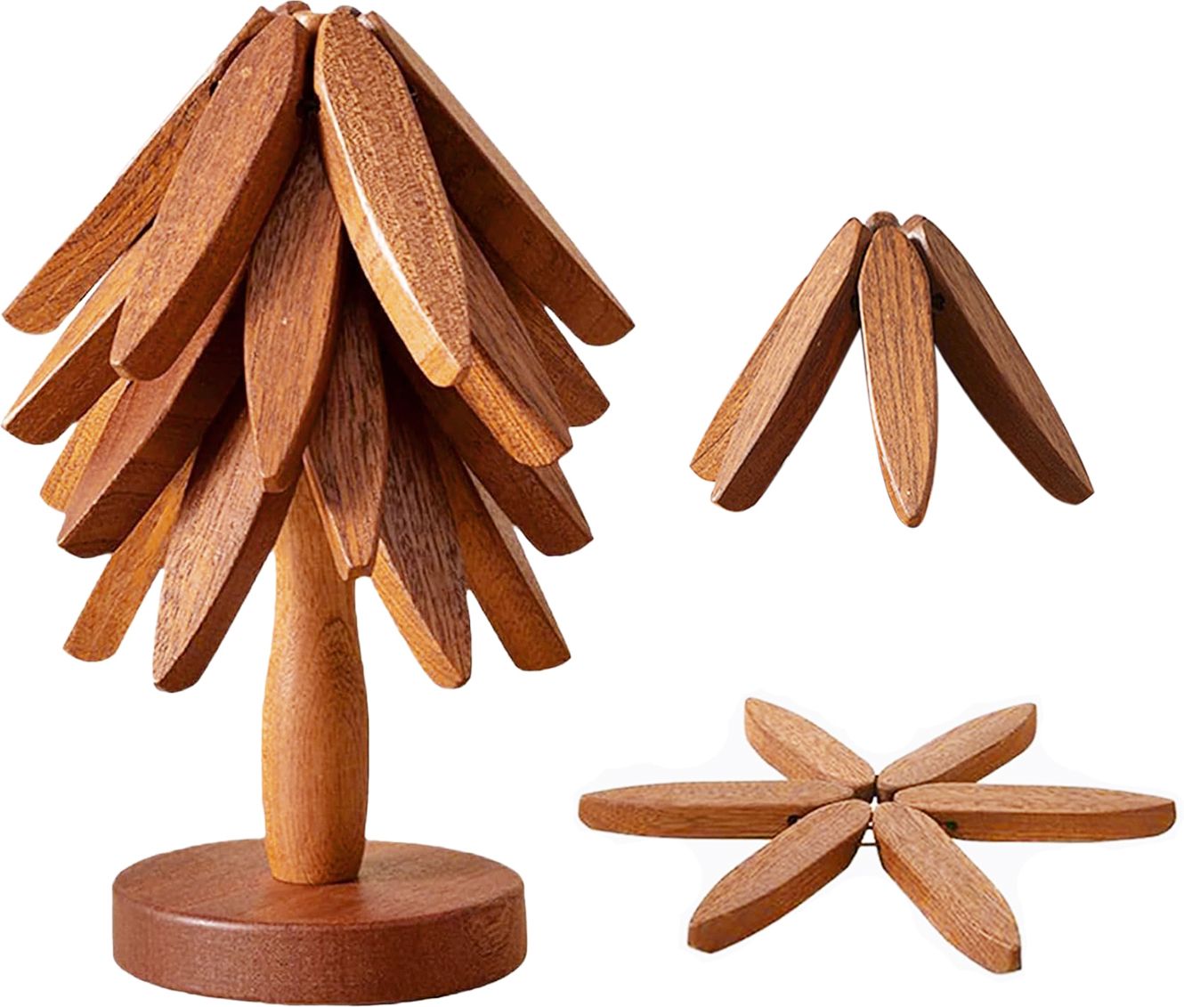 Wooden Tree Shape Foldable Coasters for Hot Dishes, Set of four with 1 Stand Polished Trivet-image-21