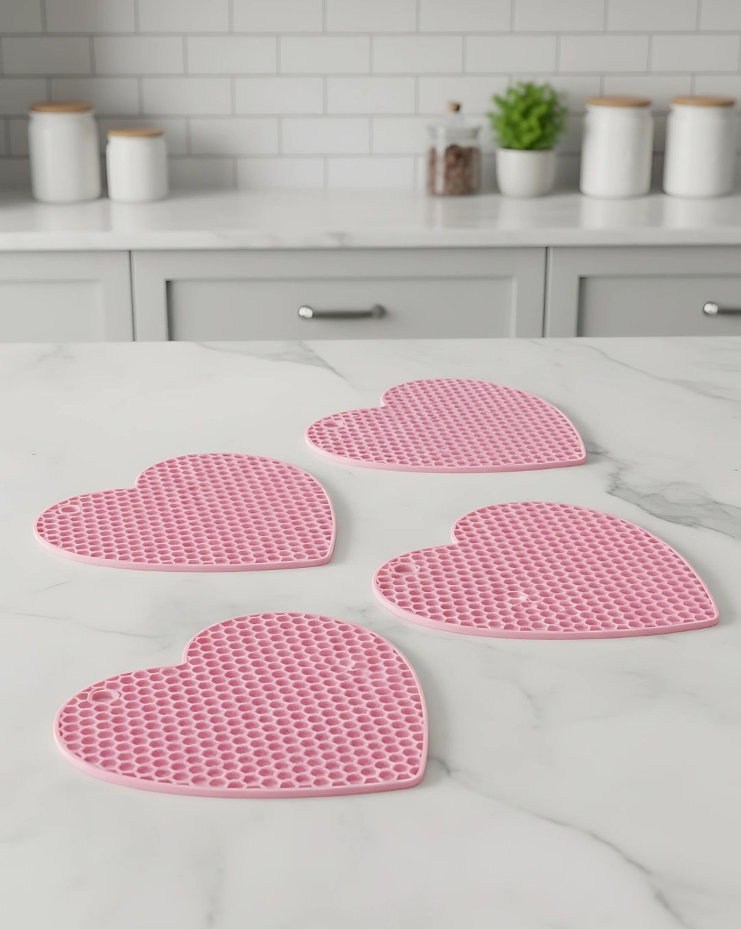 we3 Heat Resistant Non-Slip Table Mats for Hot Dishes to Protect Countertop Pink Silicone Trivet-picture-19