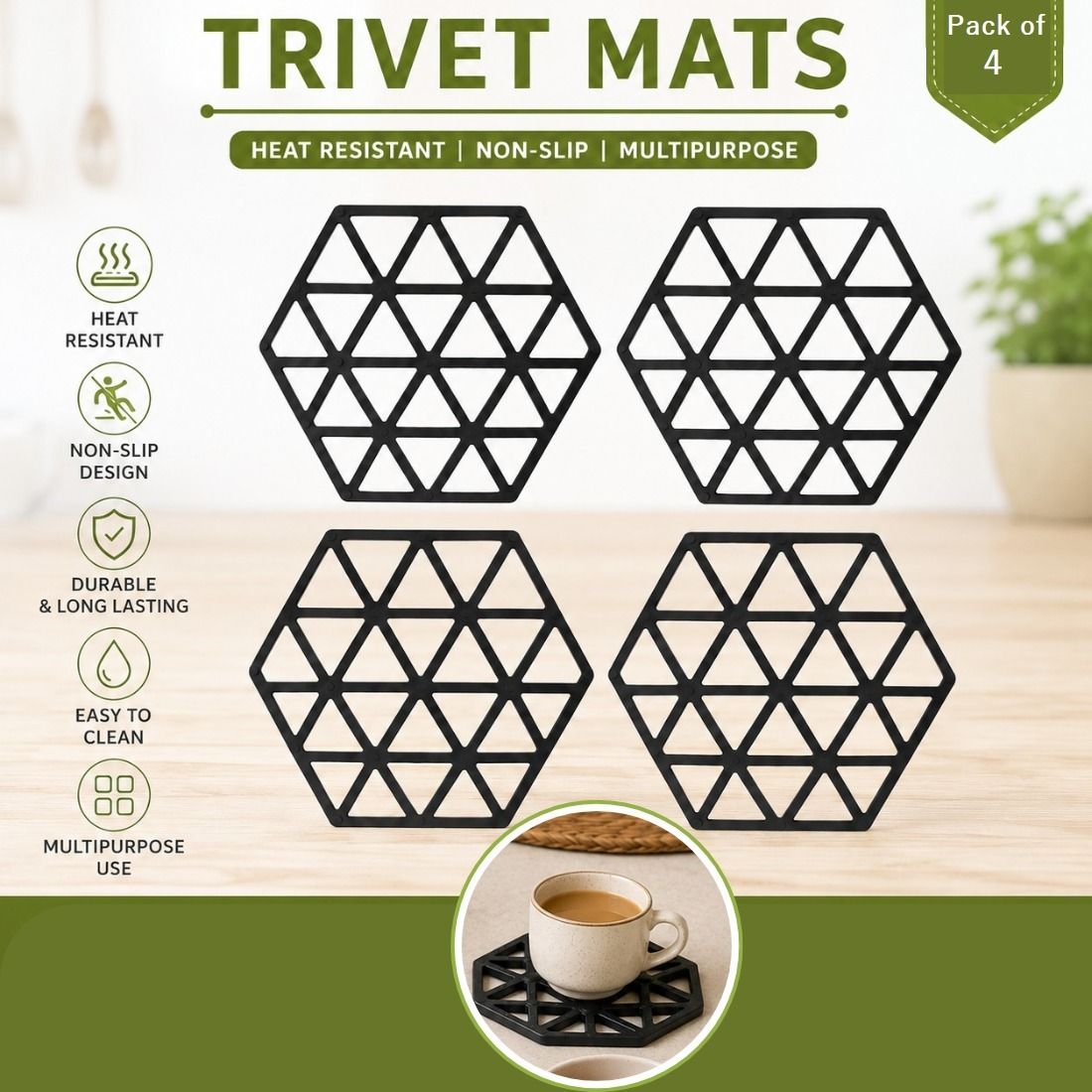 Premium Silicone Trivet Mat Set Heat Resistant Non-Slip Kitchen Mat Smooth Finish Trivet-image-17