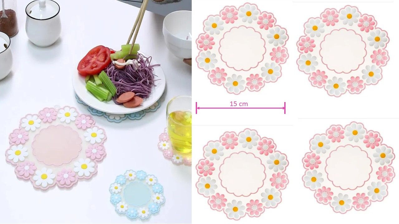 puno Silicone Hot Pot Holder/Silicon Hot Mat/Dining table mat(Set of 4) mat finish Trivet-picture-19