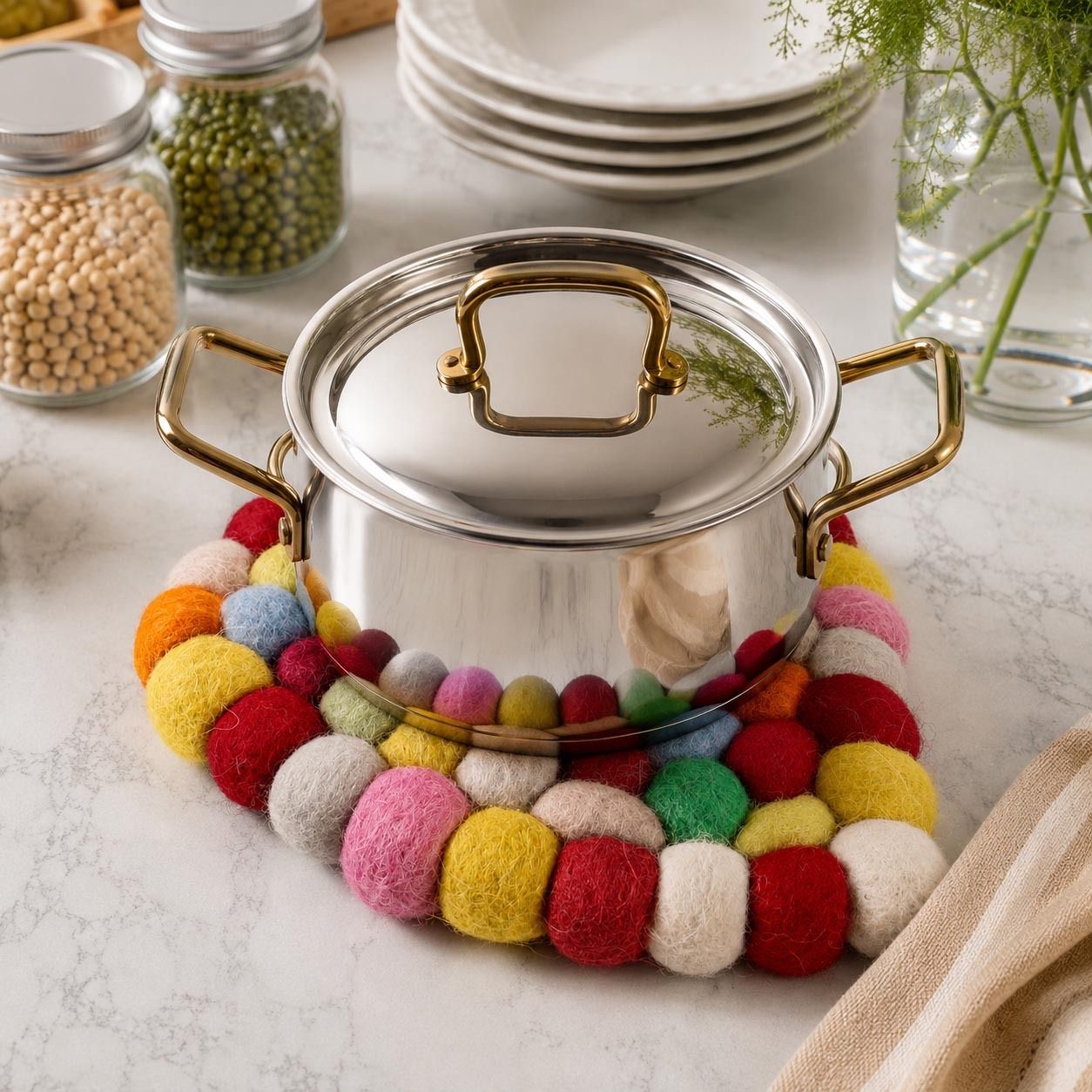 the s living HTL600003 Sizzle Safe Collection Wool Felt Ball Trivet, Multicolour, 20x20 cm, Hot Pot Trivet-picture-19