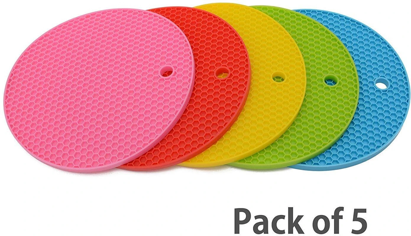 dreamy delights Silicone Heat Resistant Round B 18 cm Trivets Mat for Pan and Pot,Random Colour MATTE Trivet image 1